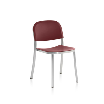 1 Inch Side Chair by Emeco - Hand Brushed Aluminium / Bordeaux