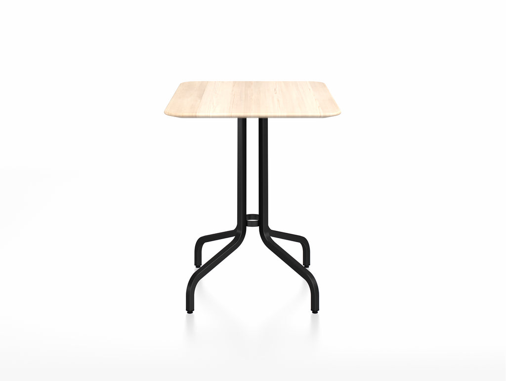 1 Inch Outdoor Cafe Table by Emeco - Rectangular (60 x 76 cm) / Black Powder Coated Aluminium Base / Accoya Wood Tabletop