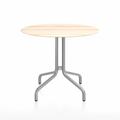 1 Inch Outdoor Cafe Table by Emeco - Round (Diameter: 91 cm) / Hand Brushed Aluminium Base / Accoya Wood Tabletop