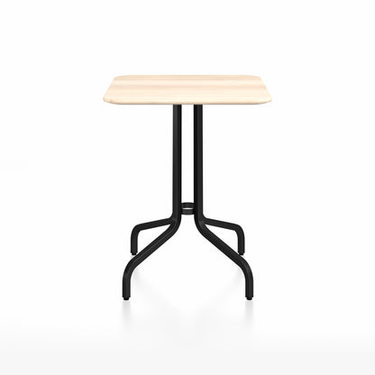 1 Inch Outdoor Cafe Table by Emeco - Square (60 x 60 cm) / Black Powder Coated Aluminium Base / Accoya Wood Tabletop