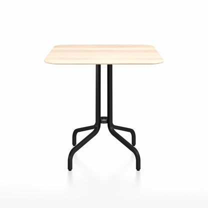 1 Inch Outdoor Cafe Table by Emeco - Square (76 x 76 cm) / Black Powder Coated Aluminium Base / Accoya Wood Tabletop