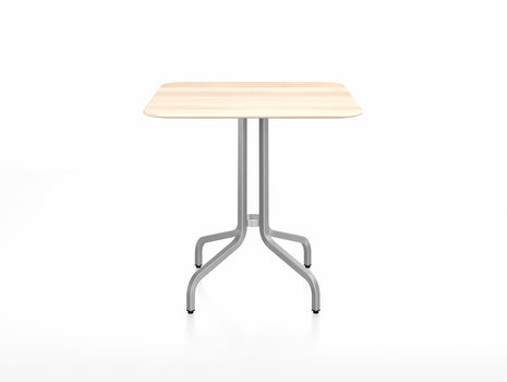 1 Inch Outdoor Cafe Table by Emeco - Square (76 x 76 cm) / Hand Brushed Aluminium Base / Accoya Wood Tabletop
