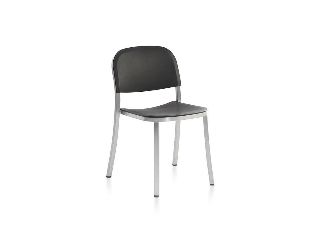 1 Inch Side Chair by Emeco - Hand Brushed Aluminium / Dark Grey