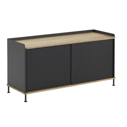 Enfold Sideboard by Muuto - Low / Lacquered Oak / Black Lacquered Steel
