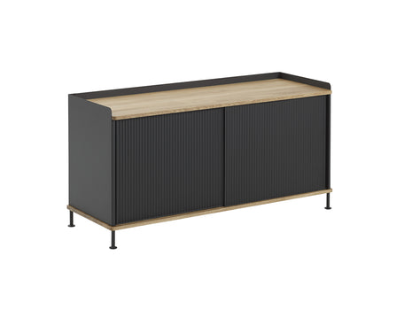 Enfold Sideboard by Muuto - Low / Lacquered Oak / Black Lacquered Steel