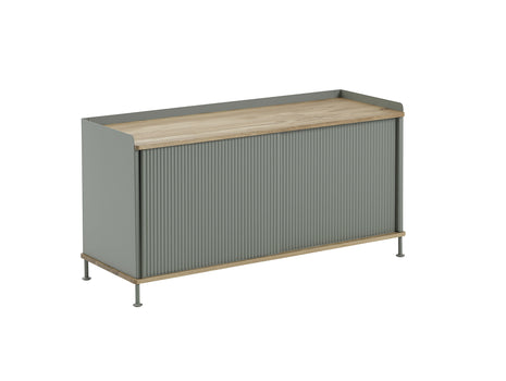 Enfold Sideboard by Muuto - Low /Lacquered Oak / Dusty Green Lacquered Steel