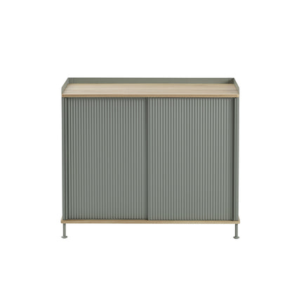 Enfold Sideboard by Muuto - Tall / Lacquered Oak / Dusty Green Lacquered Steel