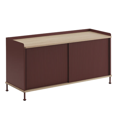 Enfold Sideboard by Muuto -124x45 / Lacquered Oak / Deep Red Lacquered Steel