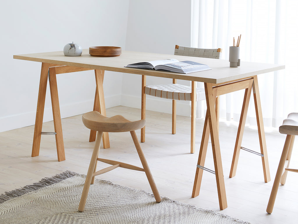 White Oiled Oak Linear Tabletop - Austere Trestle - by Form & Refine