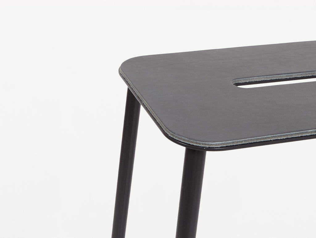Adam Stool Anthracite Leather by Frama - Black Powder Coated Steel Frame