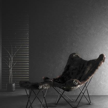 Mariposa Butterfly Sheepskin Chair by Cuero - Black Powder Coated Steel Frame / Shorn Black