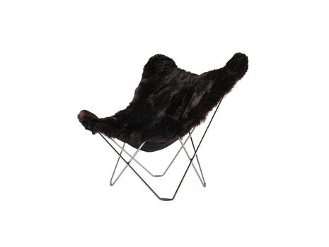 Mariposa Butterfly Sheepskin Chair by Cuero - Chrome Frame / Shorn Black