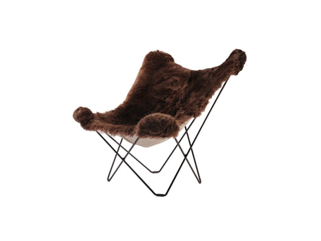 Mariposa Butterfly Sheepskin Chair by Cuero - Black Powder Coated Steel Frame / Shorn Brown