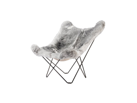 Mariposa Butterfly Sheepskin Chair by Cuero - Black Powder Coated Steel Frame / Shorn Grey