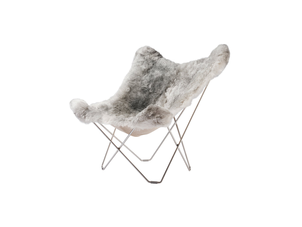 Mariposa Butterfly Sheepskin Chair by Cuero - Chrome Frame / Shorn Grey 