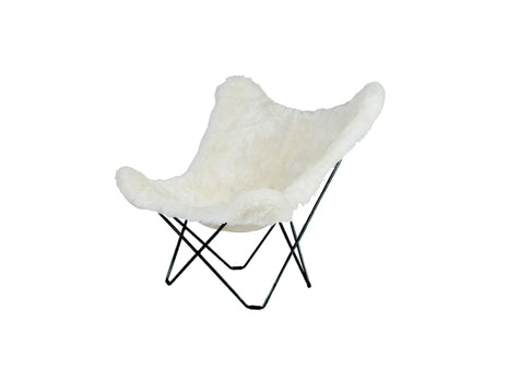 Mariposa Butterfly Sheepskin Chair by Cuero - Black Powder Coated Steel Frame / Shorn White