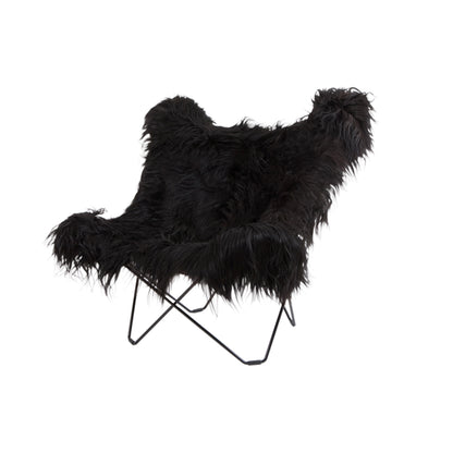 Mariposa Butterfly Sheepskin Chair by Cuero - Black Powder Coated Steel Frame / Wild Black