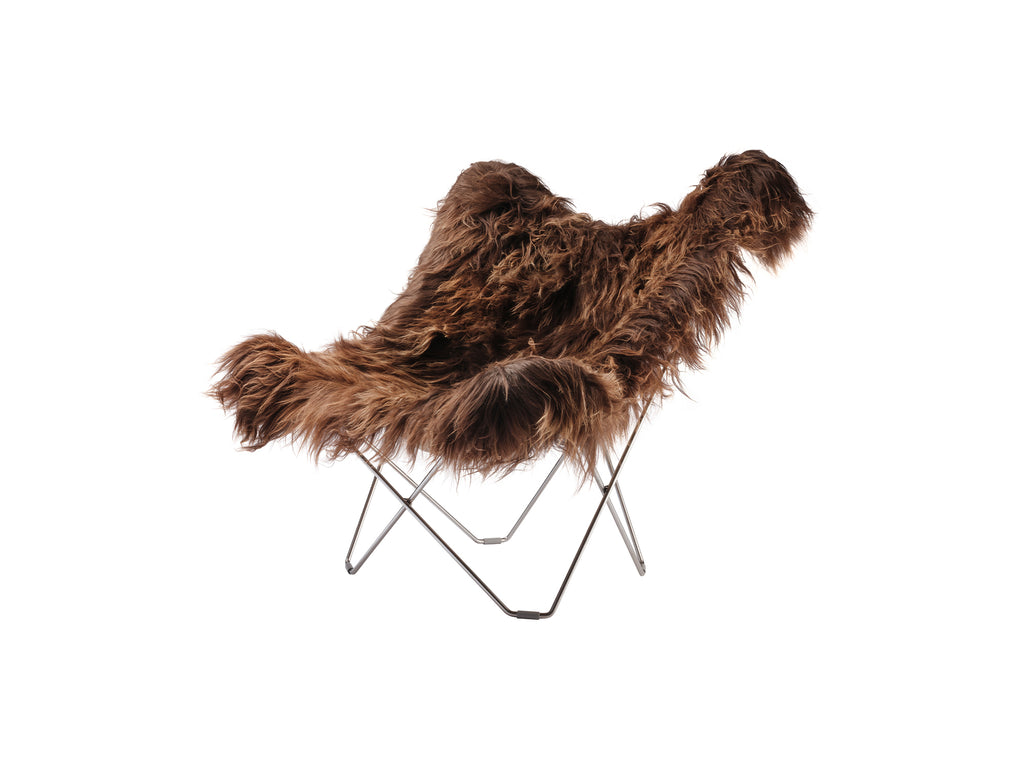 Mariposa Butterfly Sheepskin Chair by Cuero - Chrome Frame / Wild Brown