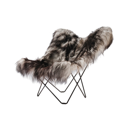 Mariposa Butterfly Sheepskin Chair by Cuero - Black Powder Coated Steel Frame / Wild Grey