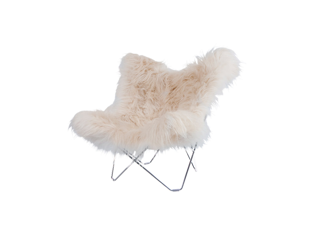 Mariposa Butterfly Sheepskin Chair by Cuero - Chrome Frame / Wild White