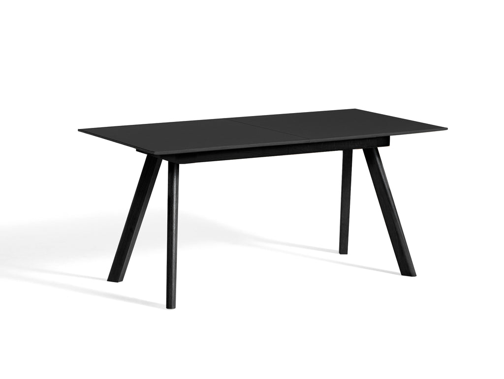 CPH30 Extendable Dining Table by HAY - L160 cm / Black Linoleum Tabletop with Black Lacquered Oak Base