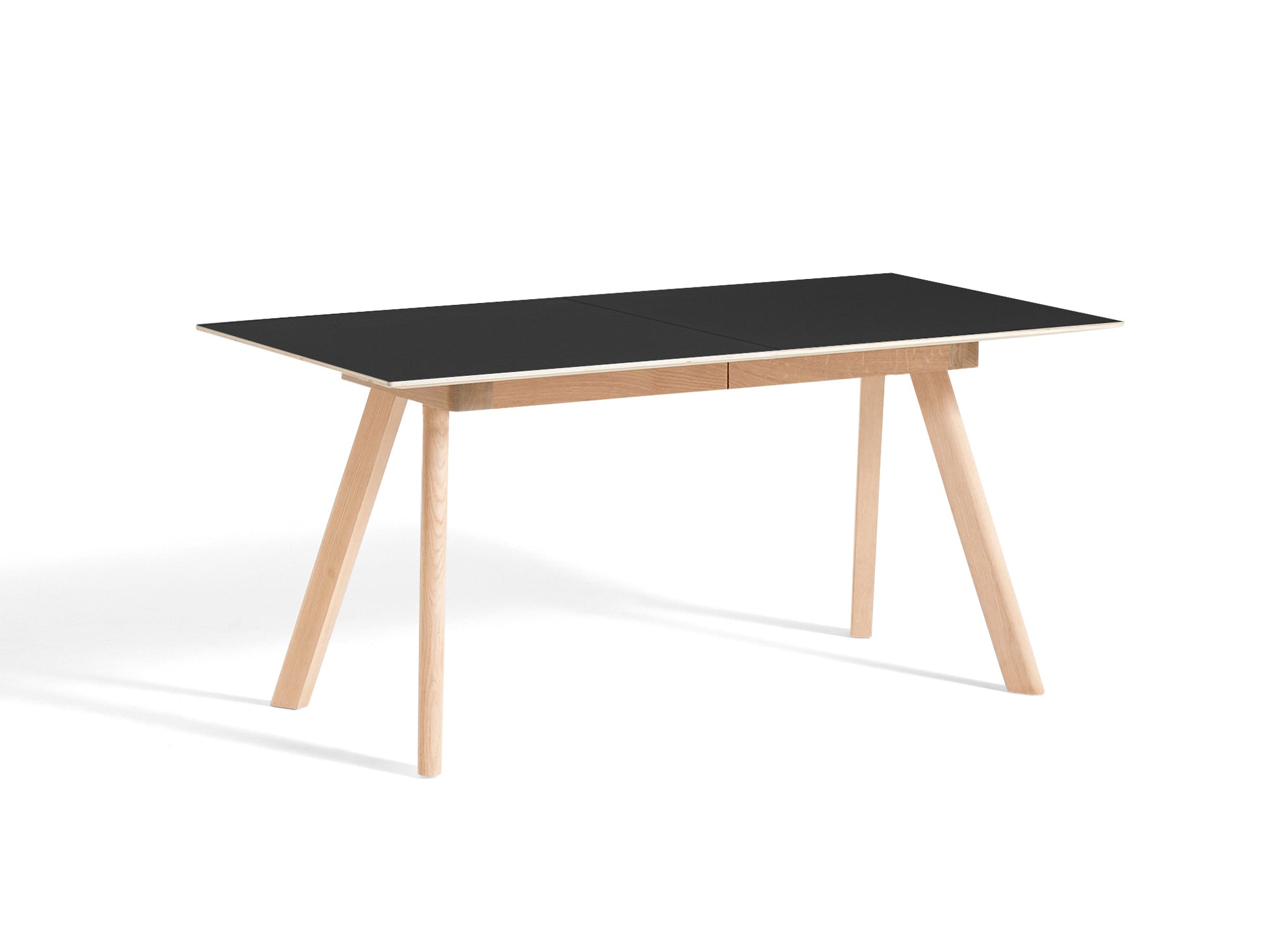CPH30 Extendable Dining Table by HAY - L160 cm / Black Linoleum Tabletop with Soaped Oak Base