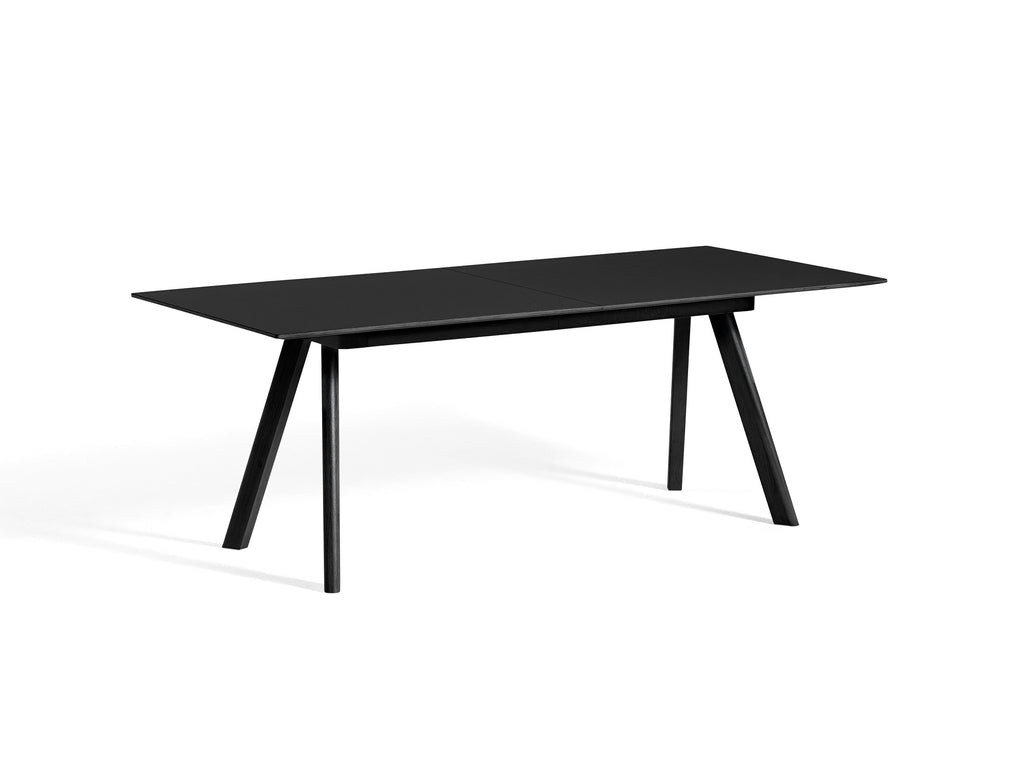 CPH30 Extendable Dining Table by HAY - L200 cm /   Black Linoleum Tabletop with Black Lacquered Oak Base