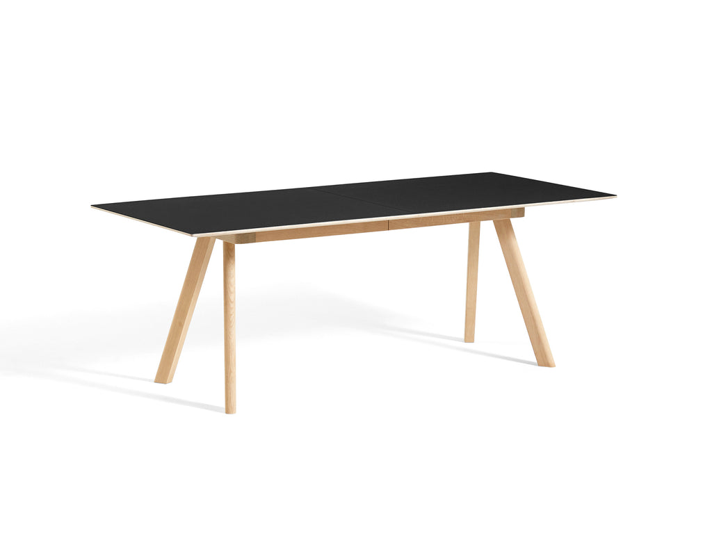 CPH30 Extendable Dining Table by HAY - L200 cm / Black Linoleum Tabletop with Lacquered Oak Base