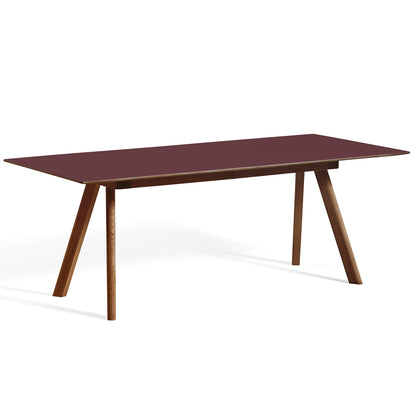 CPH30 Extendable Dining Table by HAY - L200 cm / Burgundy Linoleum Tabletop with Lacquered Walnut Oak Base
