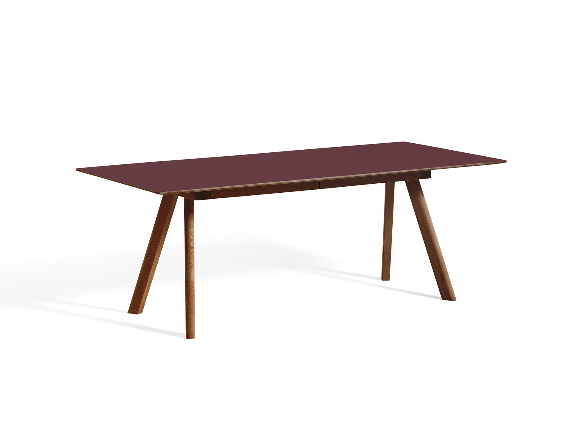 CPH30 Extendable Dining Table by HAY - L200 cm / Burgundy Linoleum Tabletop with Lacquered Walnut Oak Base