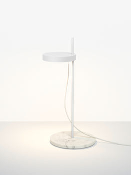 LT06 Palo Table Light by e15 - Signal White Stem / Bianco Carrara Base