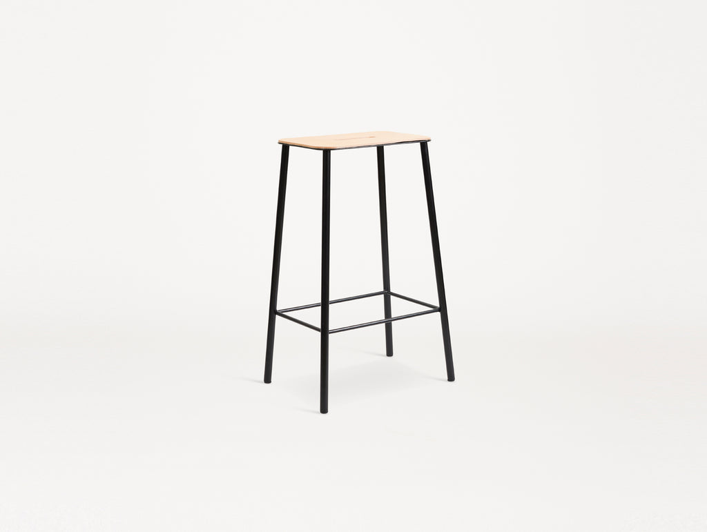 Adam Stool Leather by Frama  - H 65cm / Natural Leather Top / Black Powder Coated Steel Frame