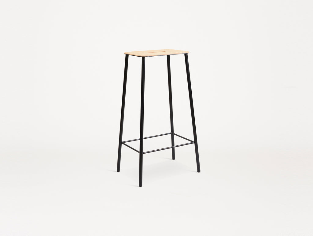 Adam Stool Leather by Frama  - H 76cm / Natural Leather Top / Black Powder Coated Steel Frame
