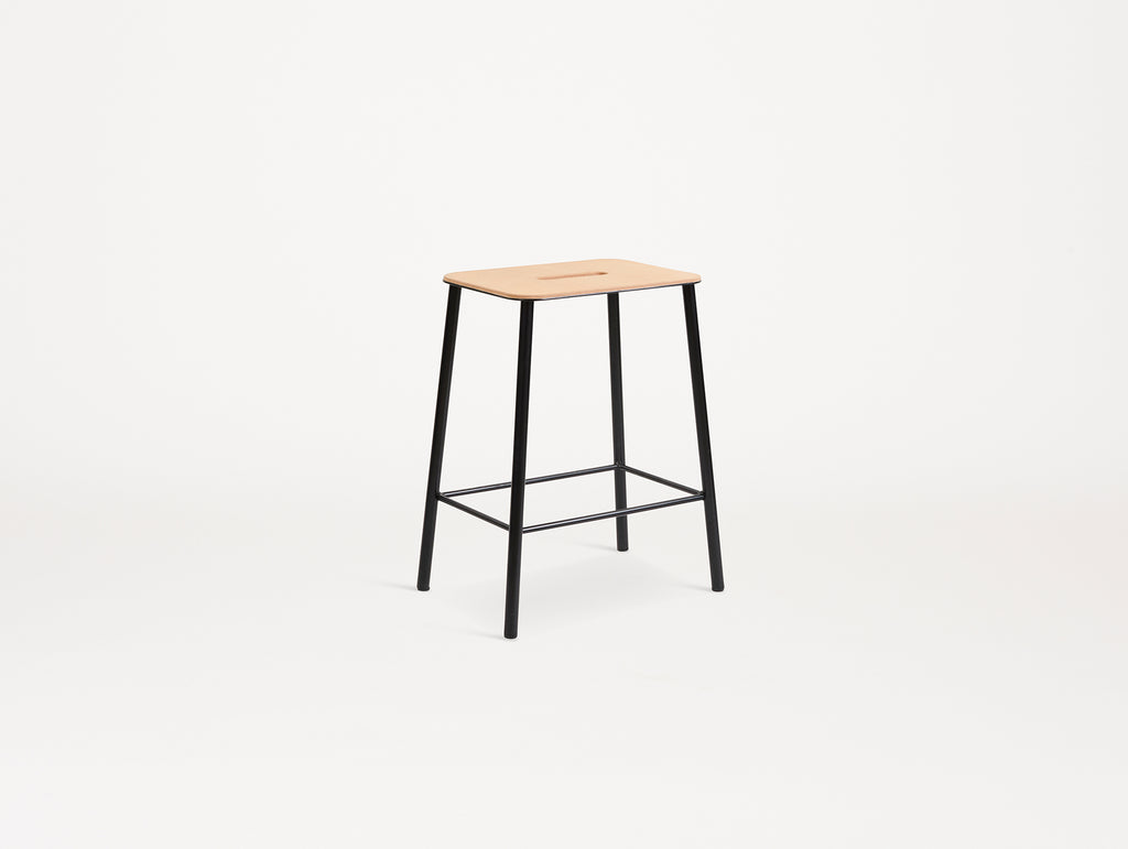 Adam Stool Leather by Frama  - H 50cm / Natural Leather Top / Black Powder Coated Steel Frame