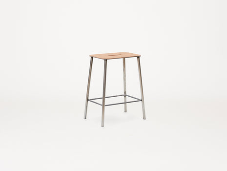 Adam Stool Leather by Frama  - H 50cm / Natural Leather Top / Raw Steel Frame