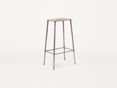 Adam Stool Leather by Frama  - H 76cm / Natural Leather Top / Raw Steel Frame