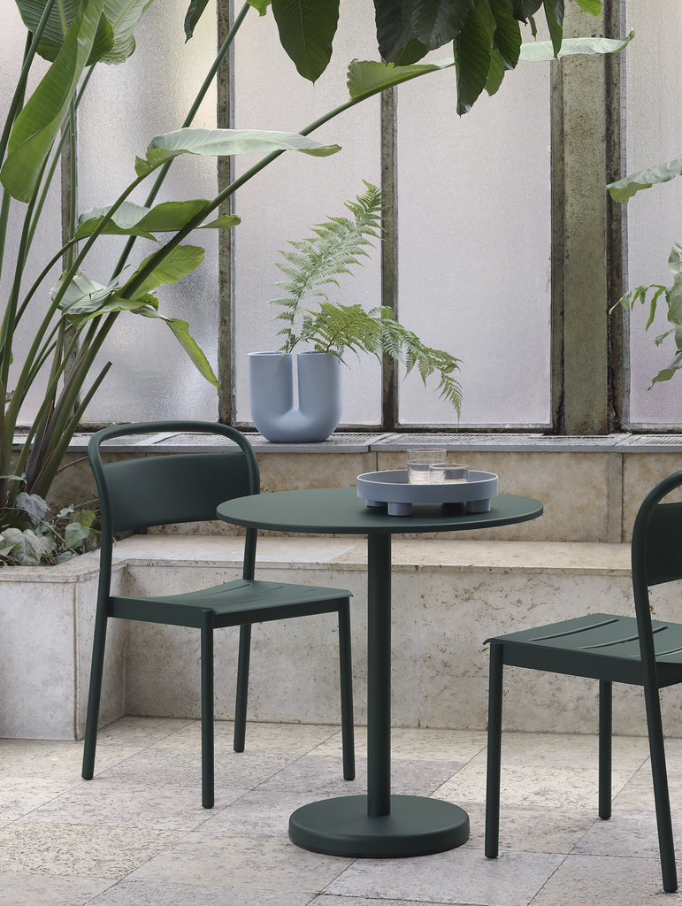 Linear Steel Café Table - Round, Dark Green
