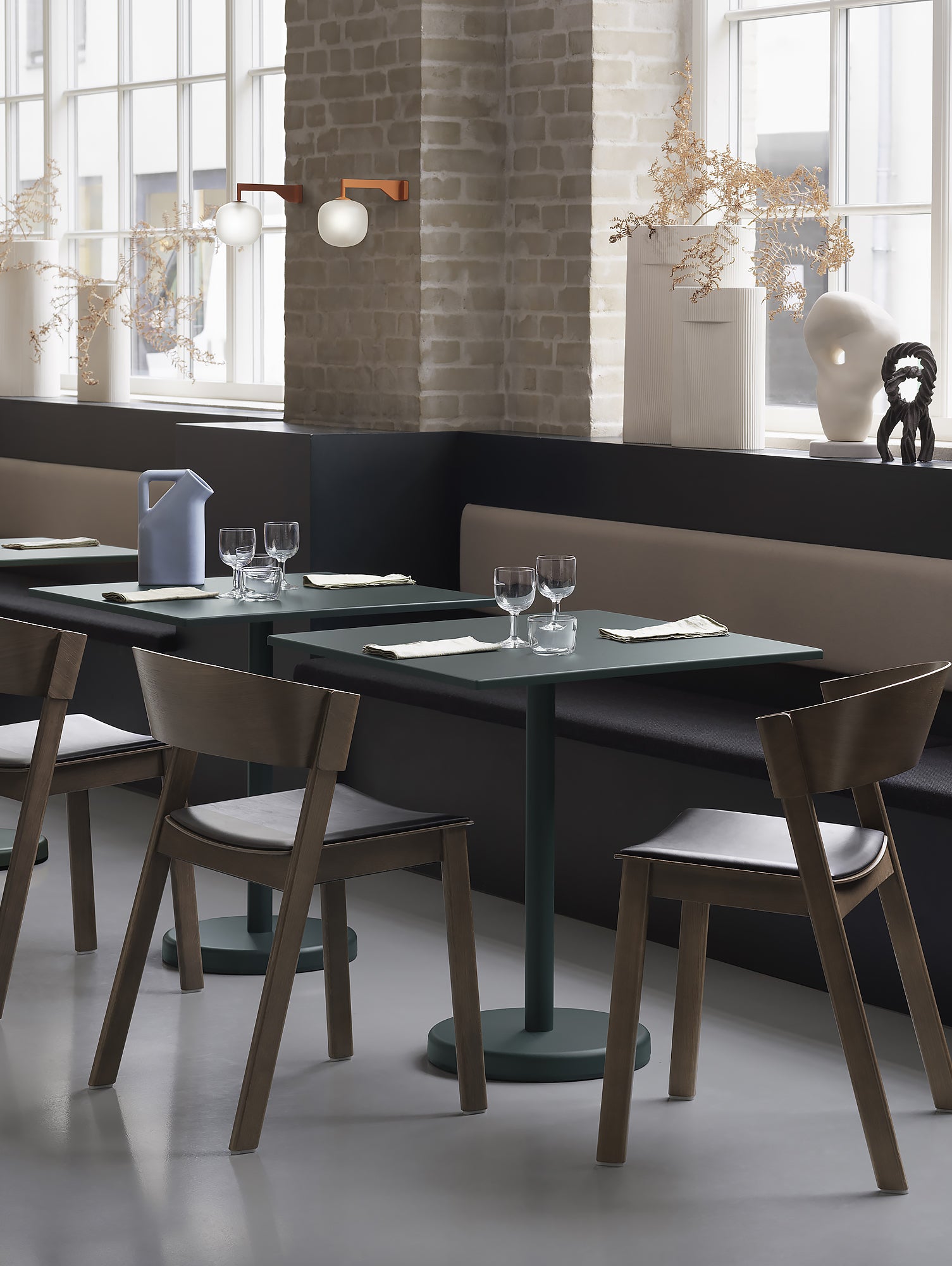 Linear Steel Café Table - Square, Dark Green