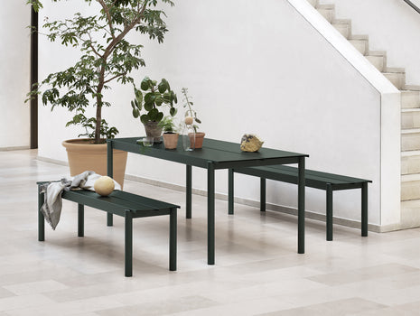 Linear Steel Table and Bench - Dark Green