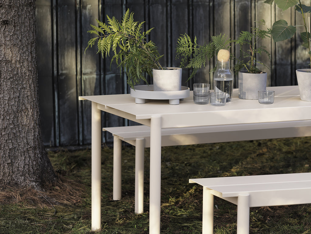 Linear Steel Table and Bench - Off-White