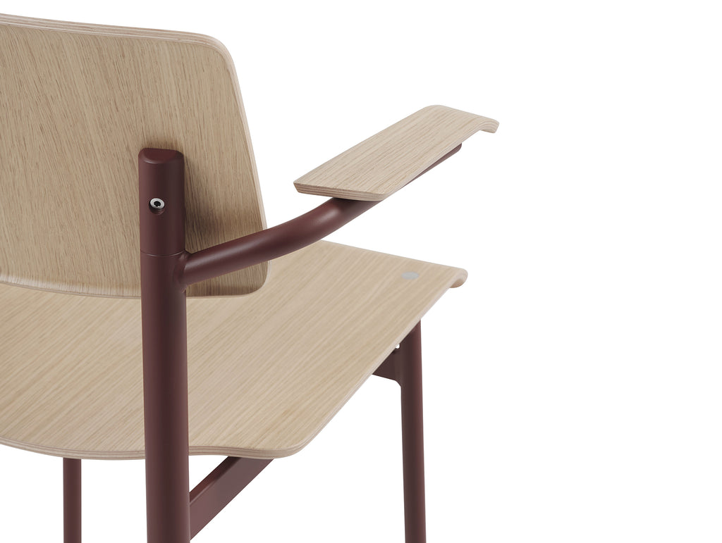 Loft Chair with Armrest by Muuto - Lacquered Oak Veneer / Deep Red Steel Base