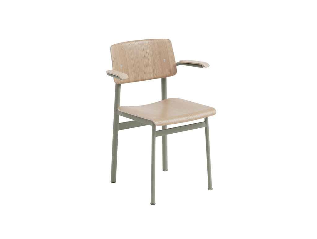 Loft Chair with Armrest by Muuto - Lacquered Oak Veneer / Dusty Green Steel Base