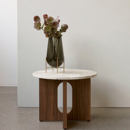 Androgyne Side Table, Ø50 - Kunis Breccia Stone Top / Dark Stained Oak Veneer Base