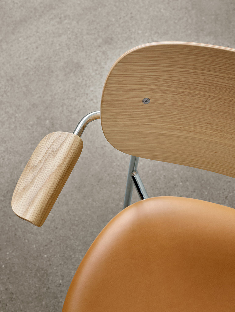 Co Dining Chair Upholstered by Menu - With Armrest / Chromed Steel / Natural Oak / Dakar Cognac Leather