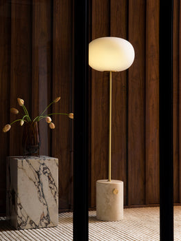JWDA Floor Lamp by Menu - Travertine Base / Brushed Brass Stem