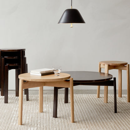 Passage Lounge Table by Menu - D 50 cm in natural oak / D 70 cm in dark lacquered oak