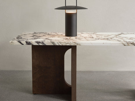 Androgyne Lounge Table by Menu - Calacatta Viola Marble Top / Dark Oak Veneer Base