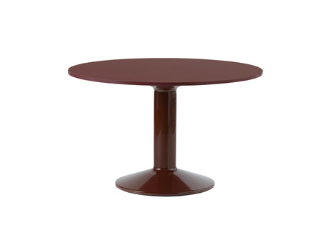 Midst Table by Muuto - Diameter: 120 cm / Dark Red Linoleum Tabletop with Dark Red Steel Base