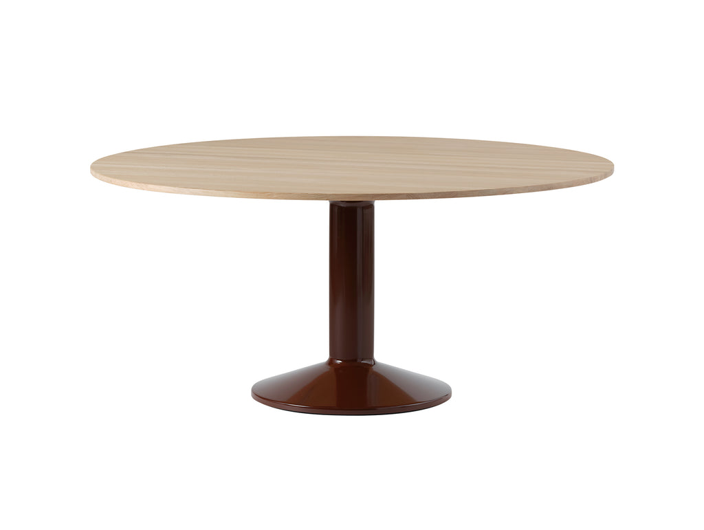 Midst Table by Muuto - Diameter: 160 cm / Oiled Oak Tabletop with Dark Red Steel Base