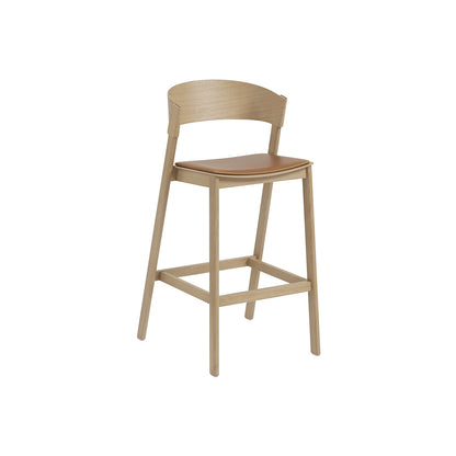 Cover  Bar Stool Upholstered by Muuto - Natural Oak / Cognac Silk Leather